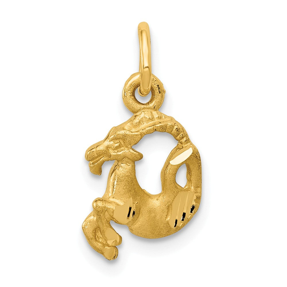 14k Yellow Gold Capricorn the Goat Zodiac Satin and Diamond Cut Charm, Item P10941 by The Black Bow Jewelry Co.