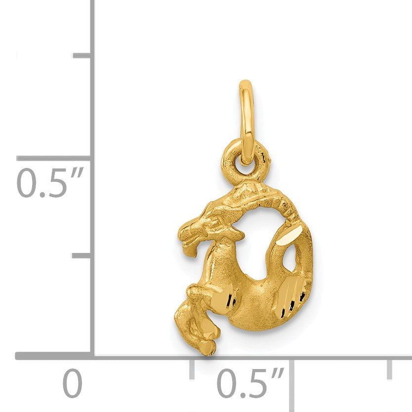 Alternate view of the 14k Yellow Gold Capricorn the Goat Zodiac Satin and Diamond Cut Charm by The Black Bow Jewelry Co.