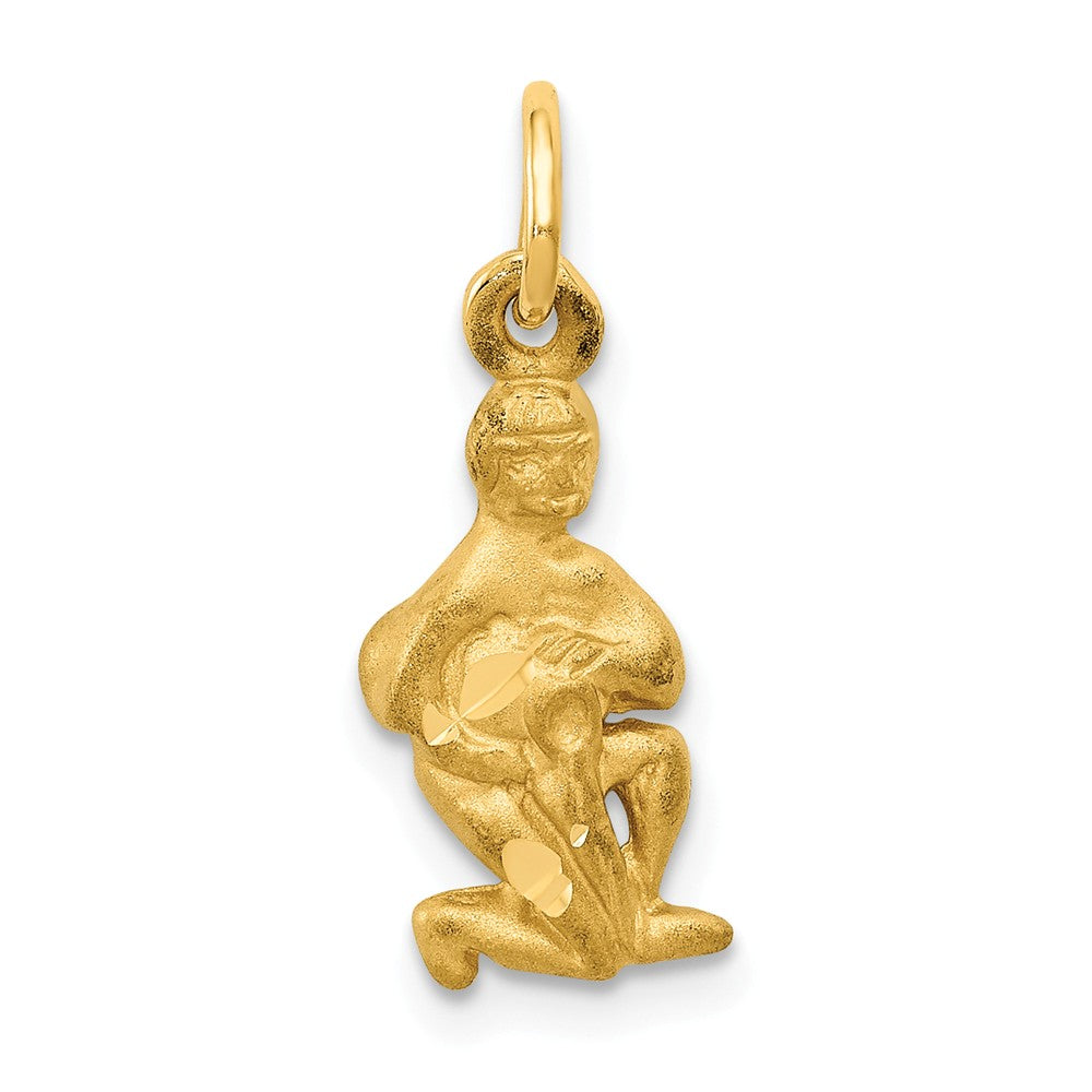 14k Yellow Gold Aquarius the Water Bearer Zodiac Satin &amp; Diamond Charm, Item P10942 by The Black Bow Jewelry Co.