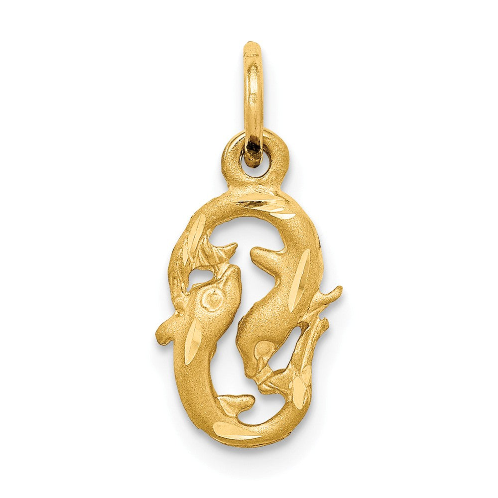 14k Yellow Gold Pisces the Fish Zodiac Satin and Diamond Cut Charm, Item P10943 by The Black Bow Jewelry Co.