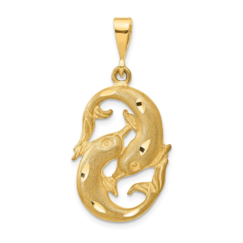 14k Yellow Gold Large Pisces the Fish Zodiac Pendant, Item P10955 by The Black Bow Jewelry Co.