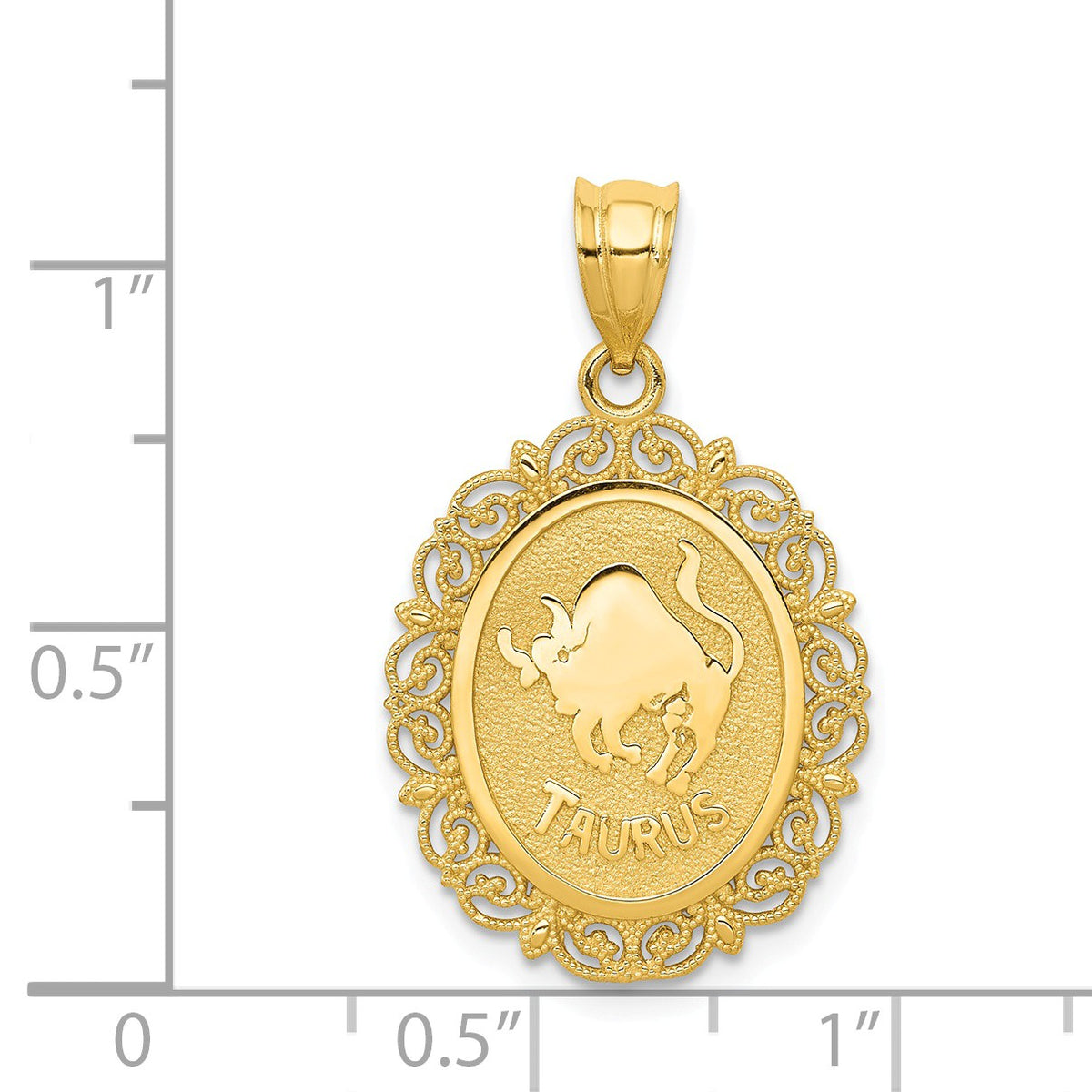Alternate view of the 14k Yellow Gold Filigree Oval Taurus the Bull Zodiac Pendant, 20mm by The Black Bow Jewelry Co.