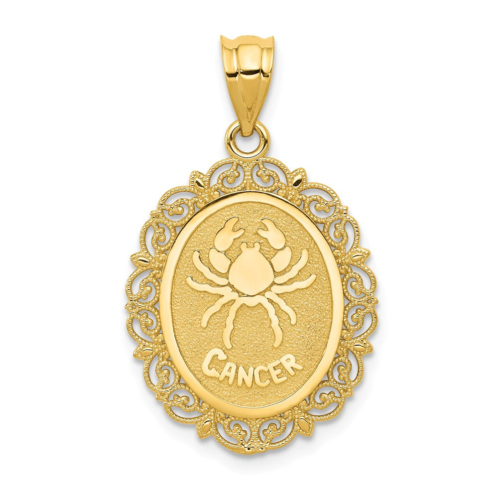 14k Yellow Gold Filigree Oval Cancer the Crab Zodiac Pendant, 20mm, Item P10959 by The Black Bow Jewelry Co.
