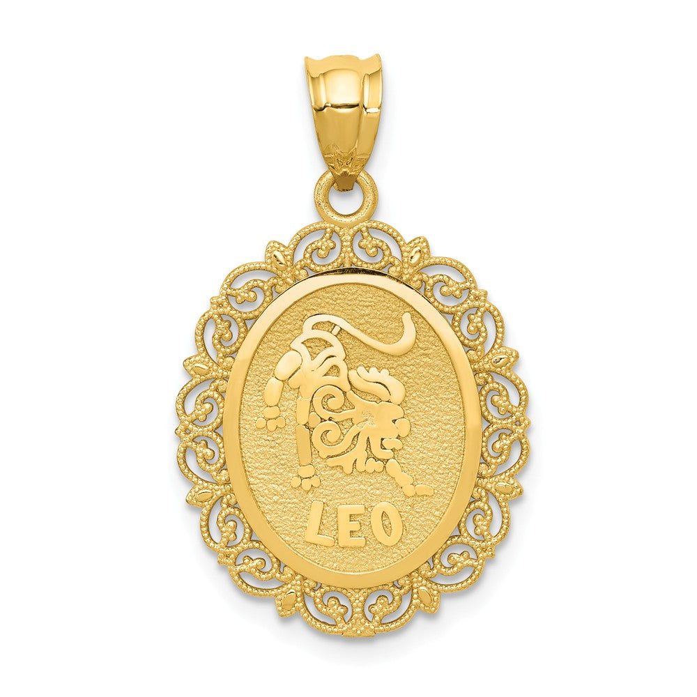 14k Yellow Gold Filigree Oval Leo the Lion Zodiac Pendant, 20mm, Item P10960 by The Black Bow Jewelry Co.