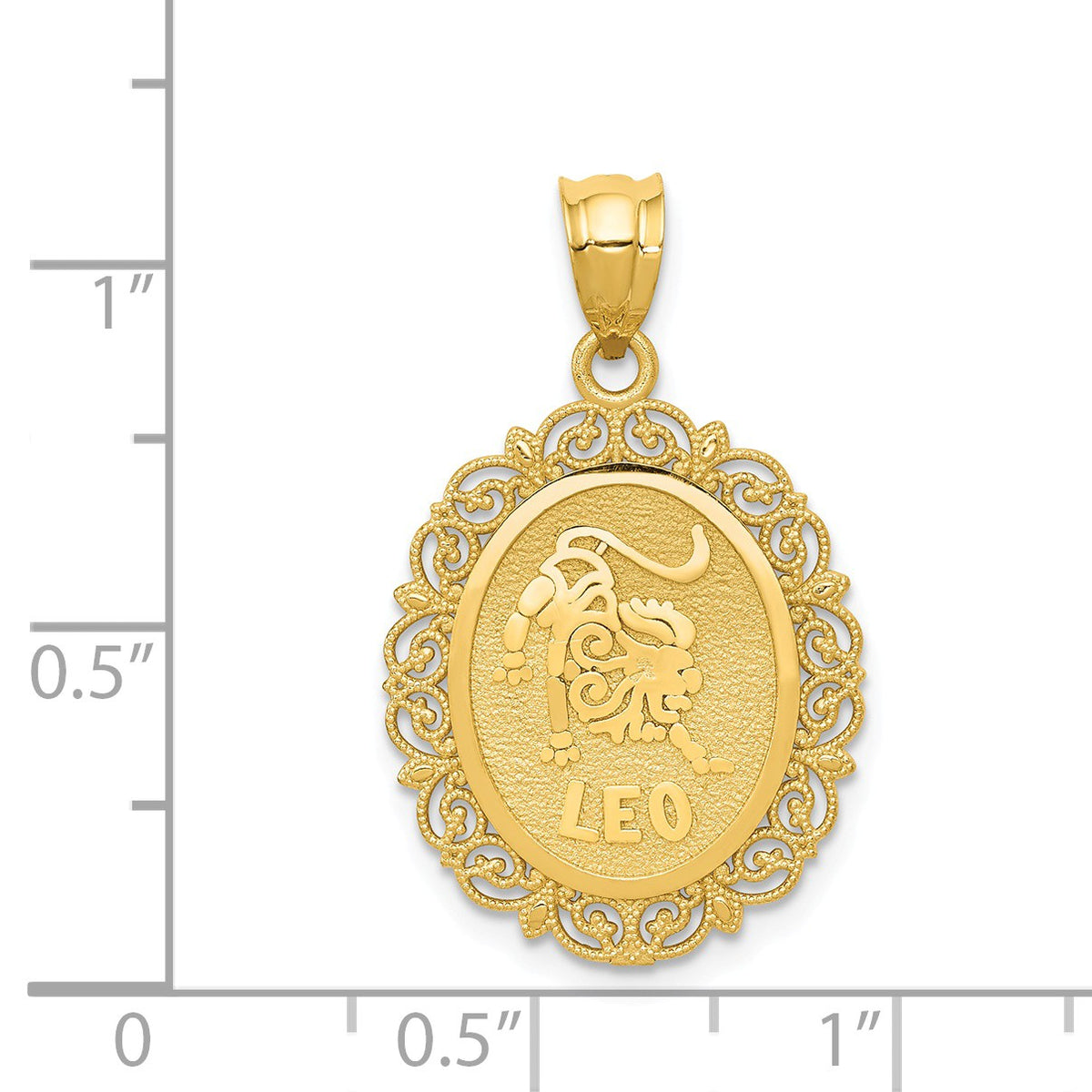 Alternate view of the 14k Yellow Gold Filigree Oval Leo the Lion Zodiac Pendant, 20mm by The Black Bow Jewelry Co.