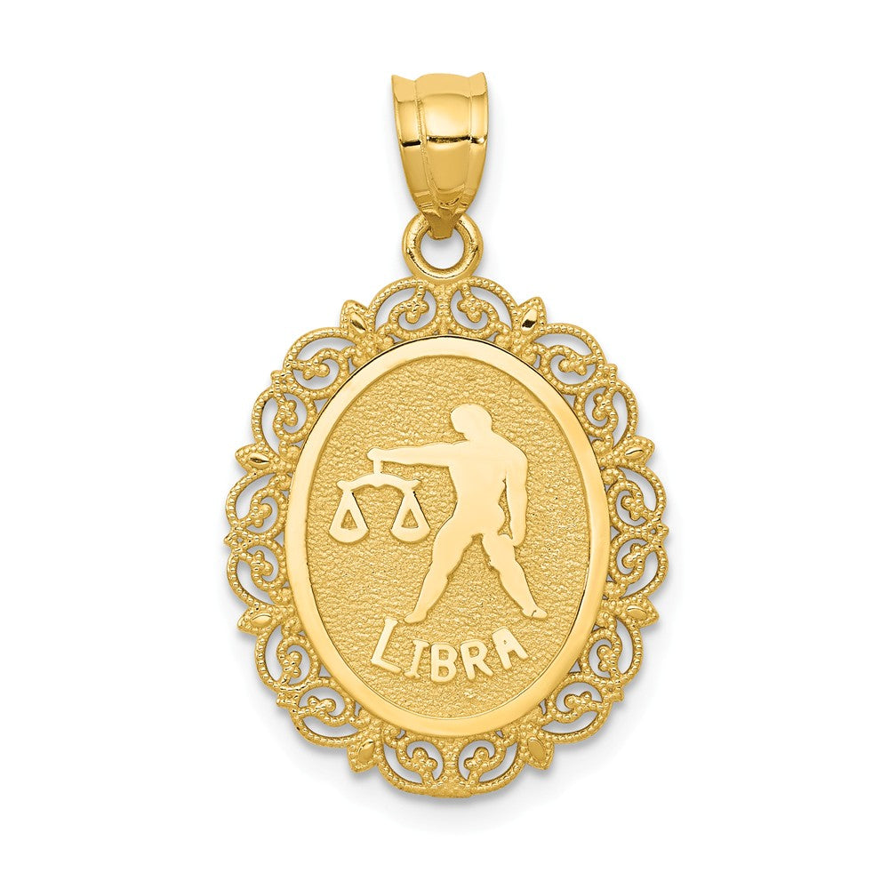 14k Yellow Gold Filigree Oval Libra the Scale Zodiac Pendant, 20mm, Item P10962 by The Black Bow Jewelry Co.