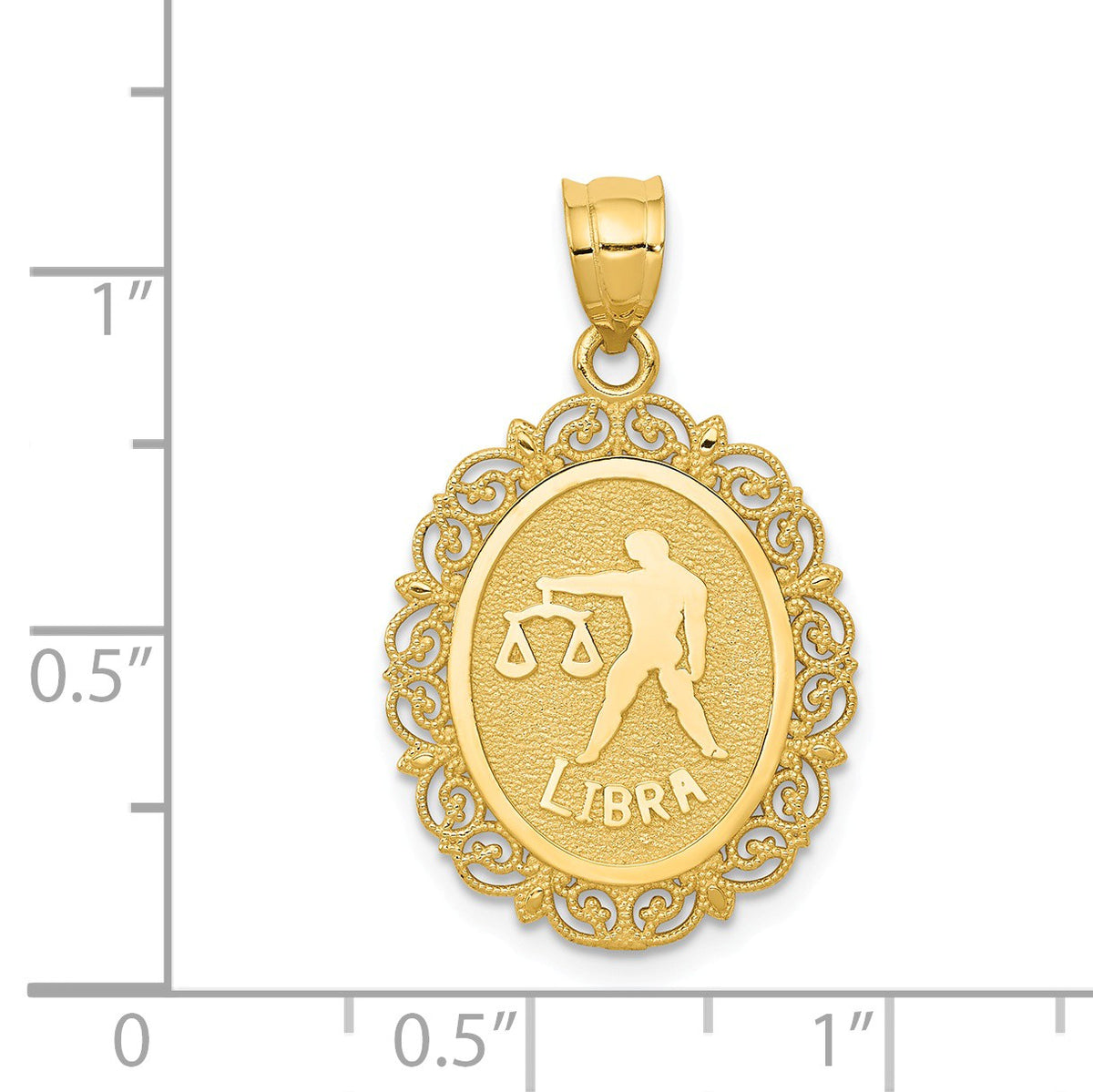 Alternate view of the 14k Yellow Gold Filigree Oval Libra the Scale Zodiac Pendant, 20mm by The Black Bow Jewelry Co.