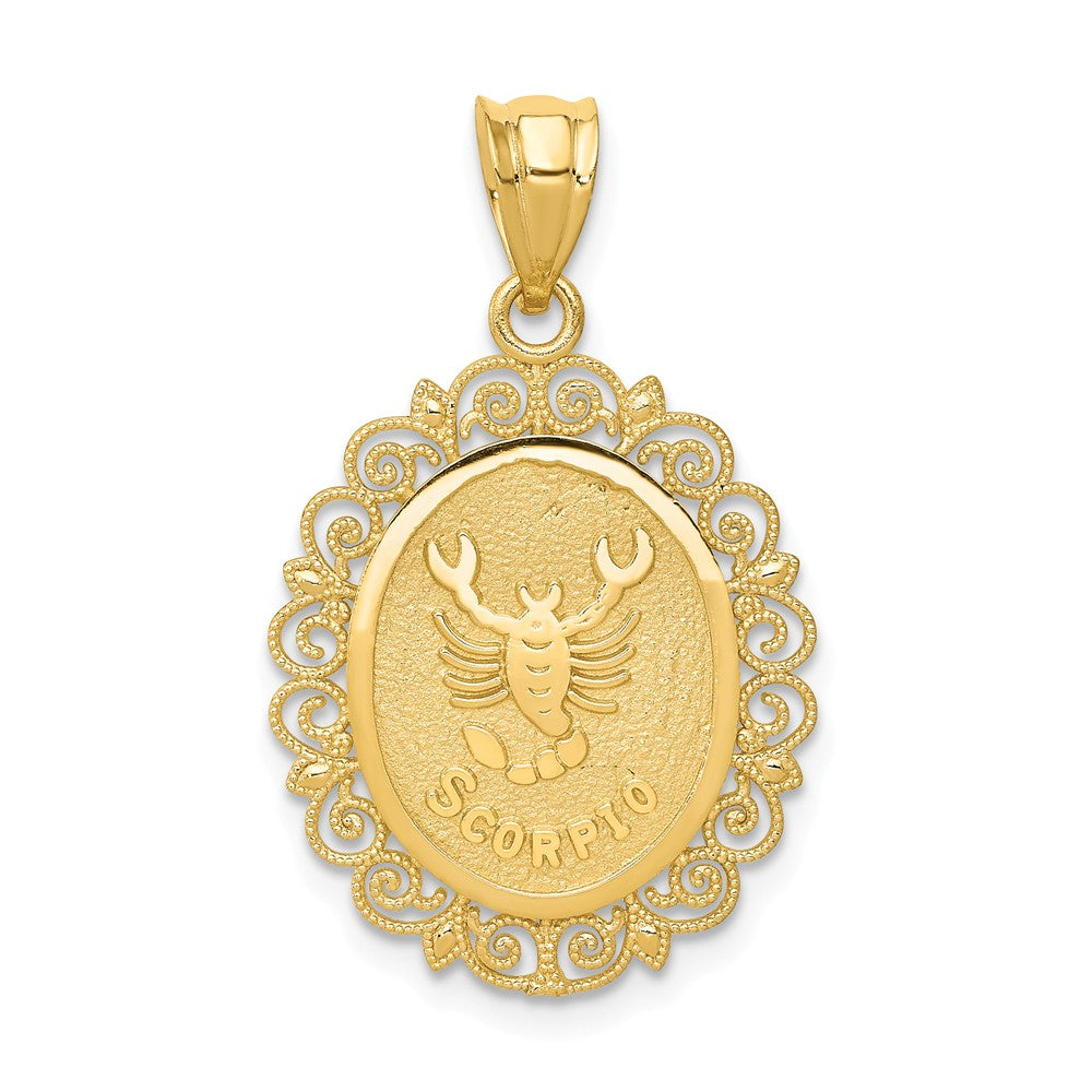 14k Yellow Gold Filigree Oval Scorpio the Scorpion Pendant, 20mm, Item P10963 by The Black Bow Jewelry Co.