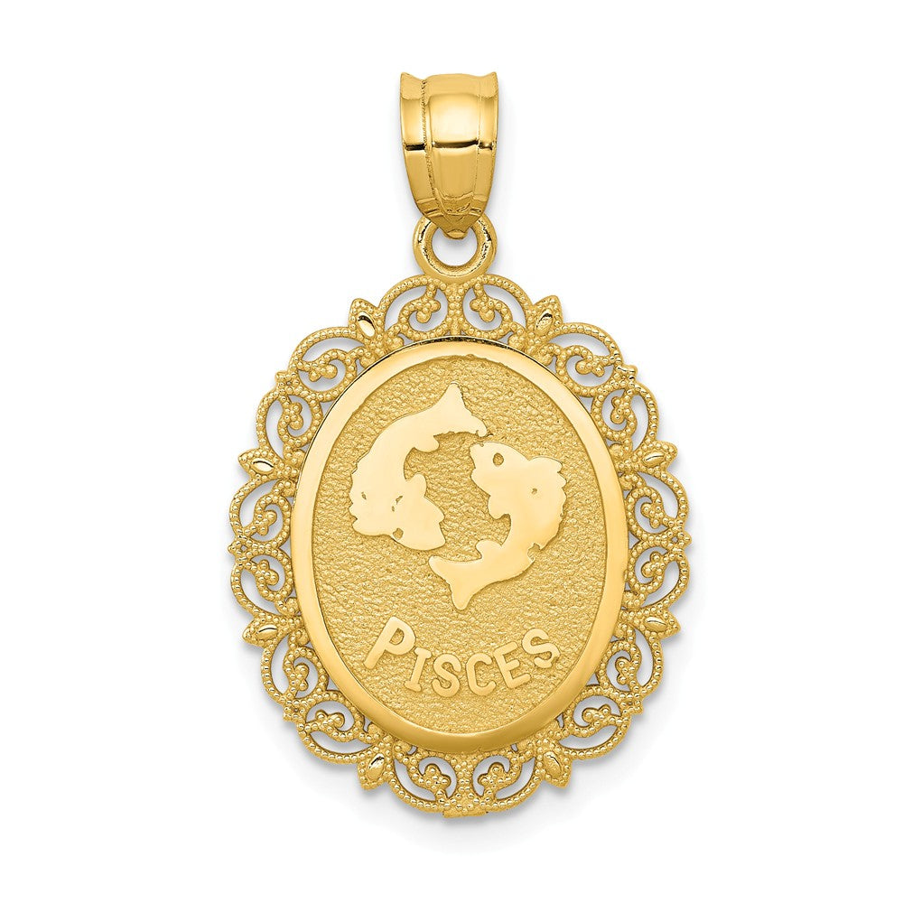 14k Yellow Gold Filigree Oval Pisces the Fish Zodiac Pendant, 20mm, Item P10967 by The Black Bow Jewelry Co.
