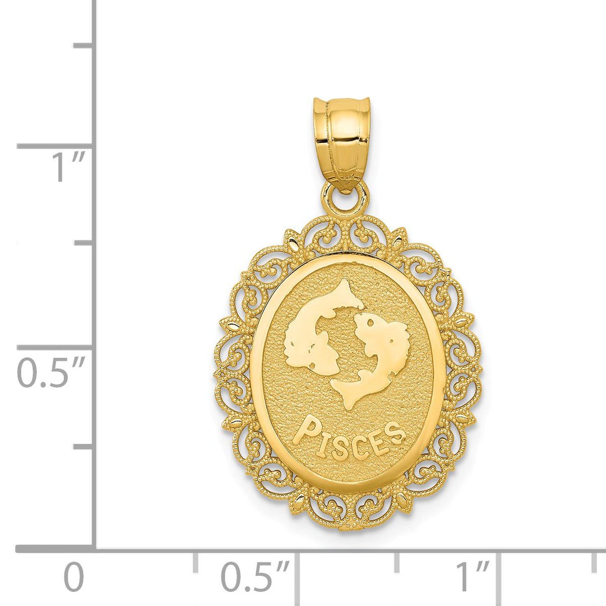 Alternate view of the 14k Yellow Gold Filigree Oval Pisces the Fish Zodiac Pendant, 20mm by The Black Bow Jewelry Co.