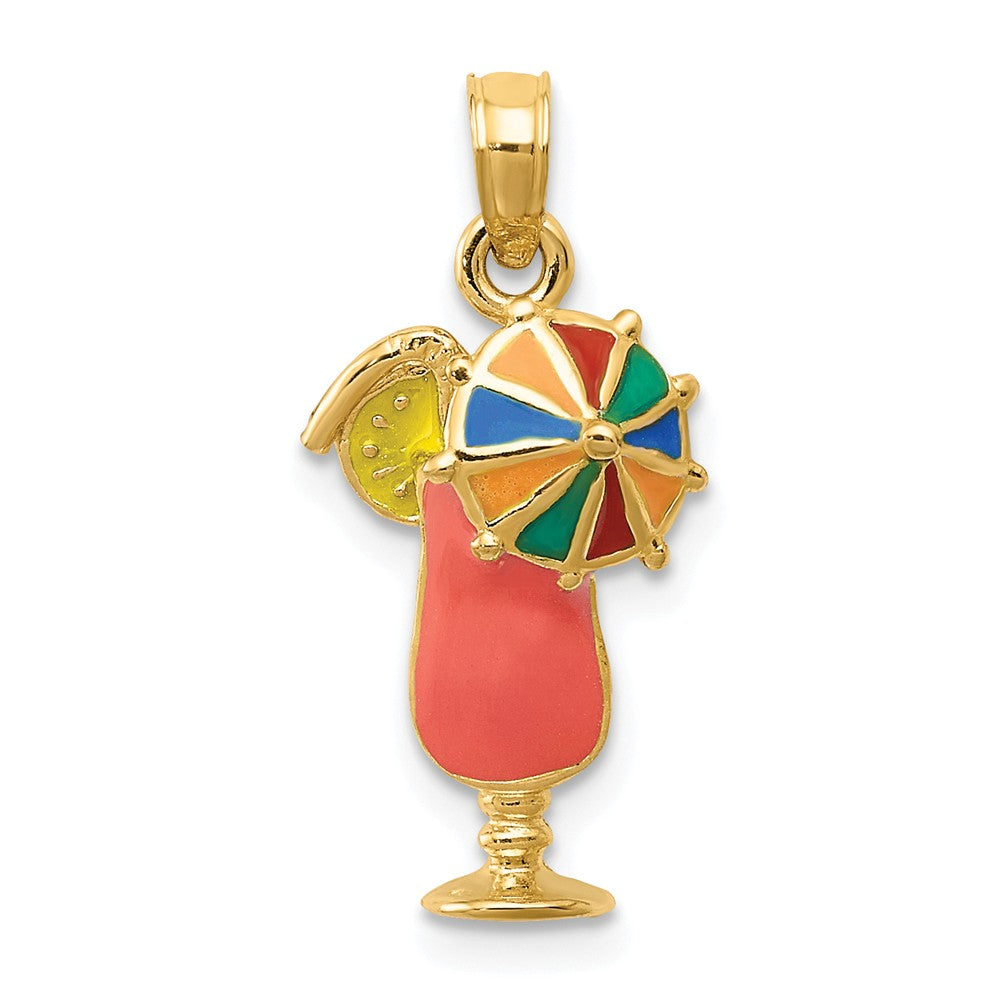 14k Yellow Gold and Enamel Tropical Drink Pendant, Item P11003 by The Black Bow Jewelry Co.