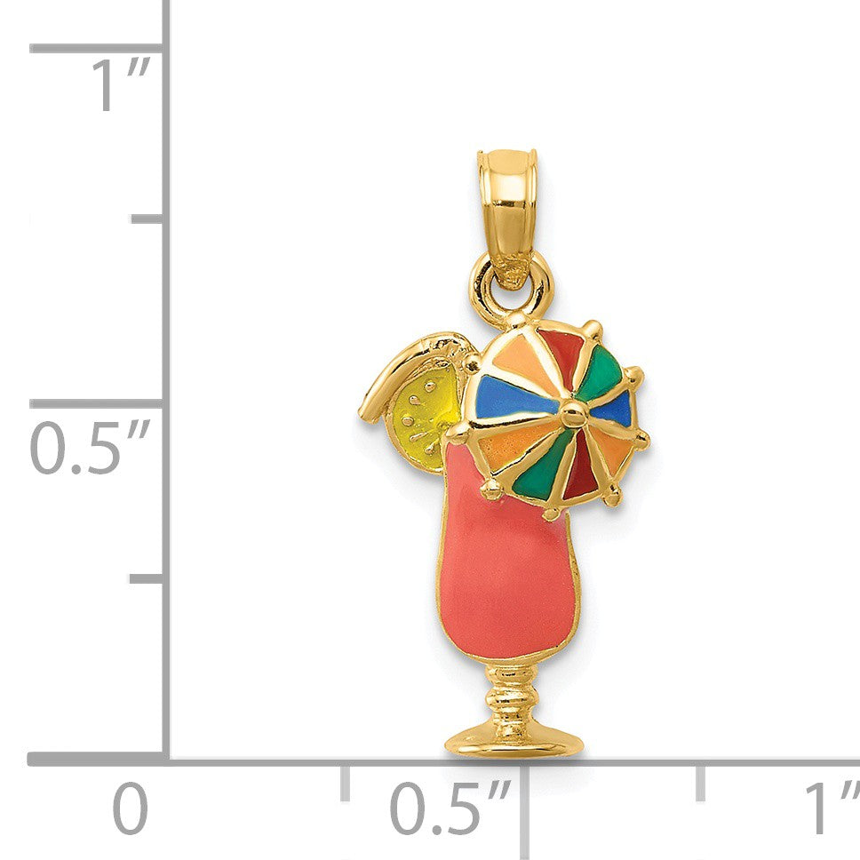 Alternate view of the 14k Yellow Gold and Enamel Tropical Drink Pendant by The Black Bow Jewelry Co.