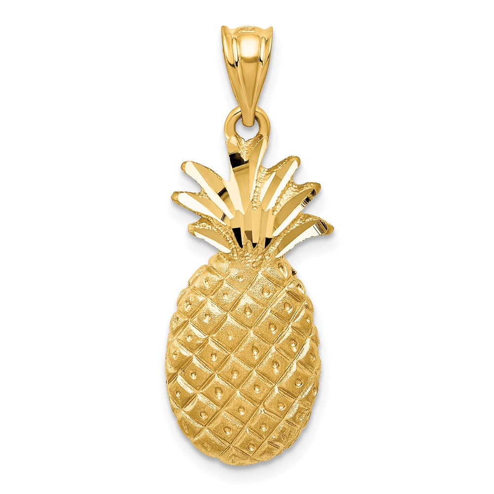 14k Yellow Gold Satin and Diamond Cut Pineapple Pendant, Item P11010 by The Black Bow Jewelry Co.