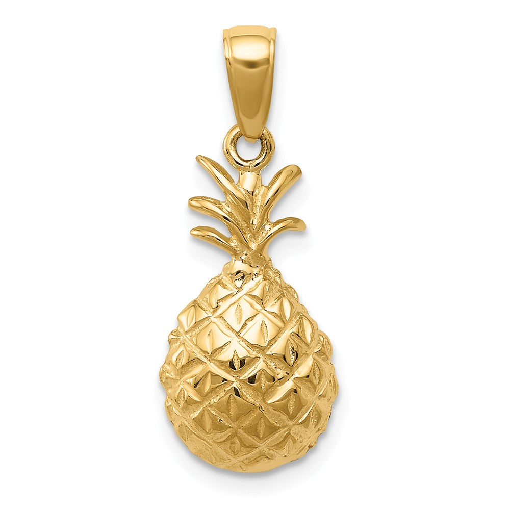 14k Yellow Gold Polished Diamond Cut Pineapple Pendant, Item P11012 by The Black Bow Jewelry Co.