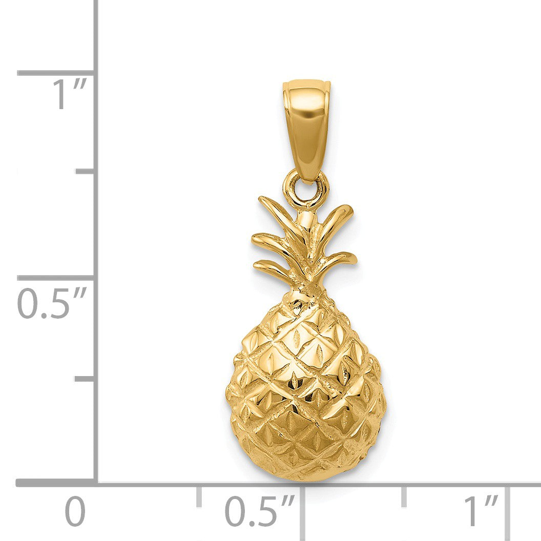 Alternate view of the 14k Yellow Gold Polished Diamond Cut Pineapple Pendant by The Black Bow Jewelry Co.