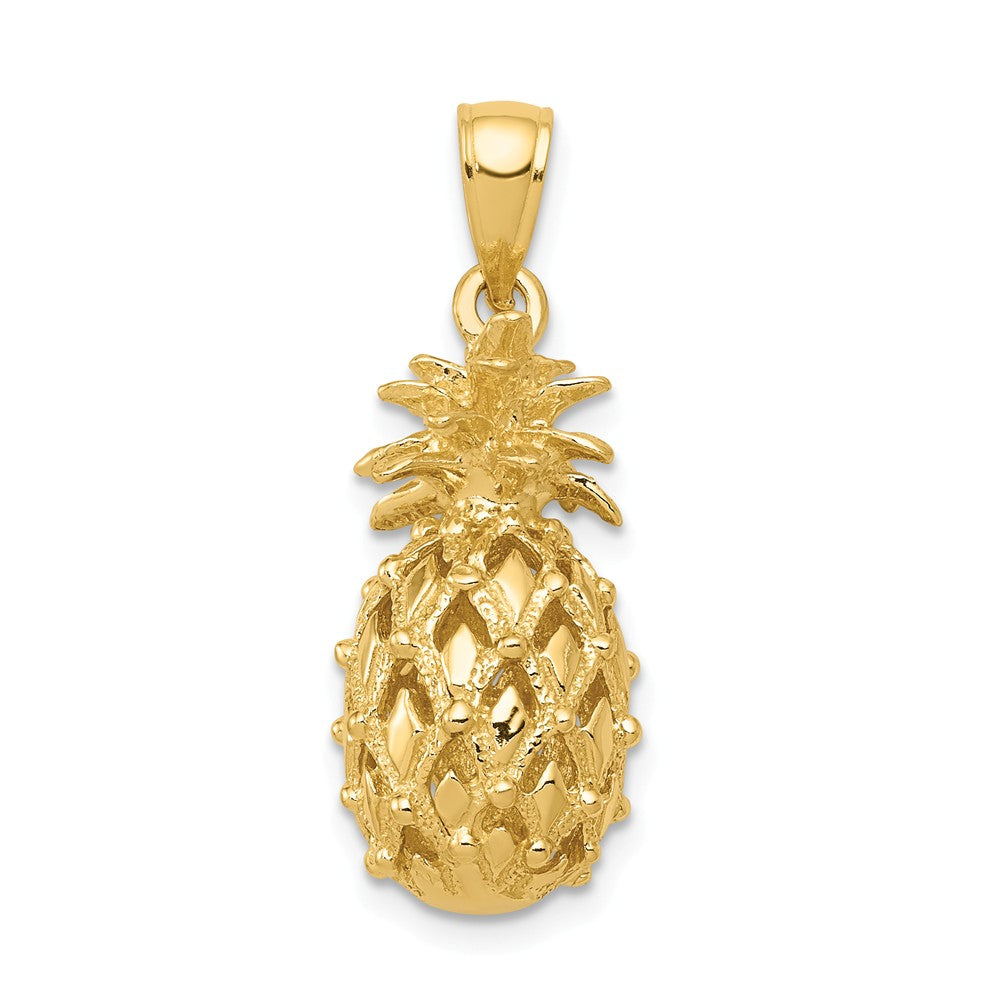 14k Yellow Gold 3D Cutout Pineapple Pendant, Item P11013 by The Black Bow Jewelry Co.
