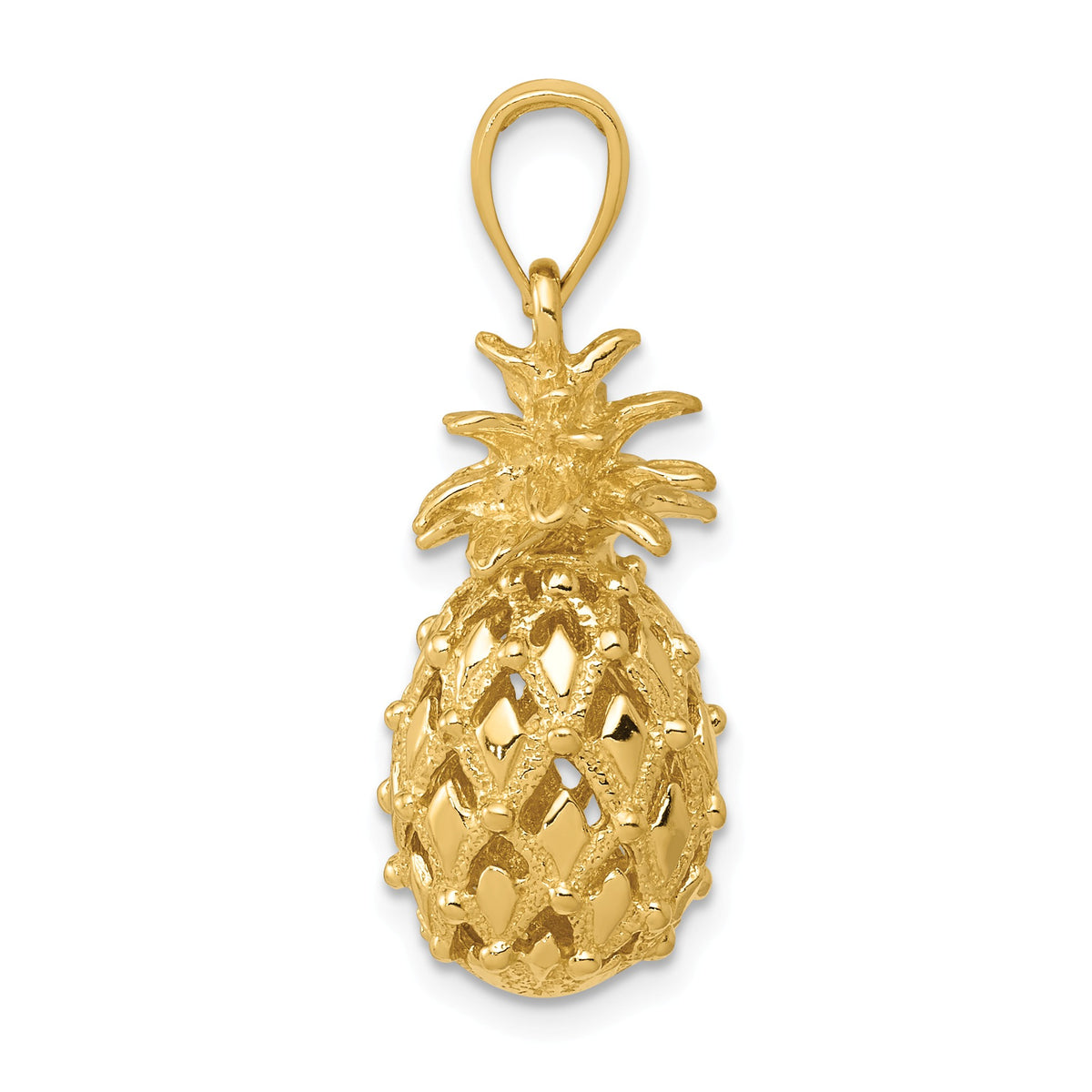 Alternate view of the 14k Yellow Gold 3D Cutout Pineapple Pendant by The Black Bow Jewelry Co.