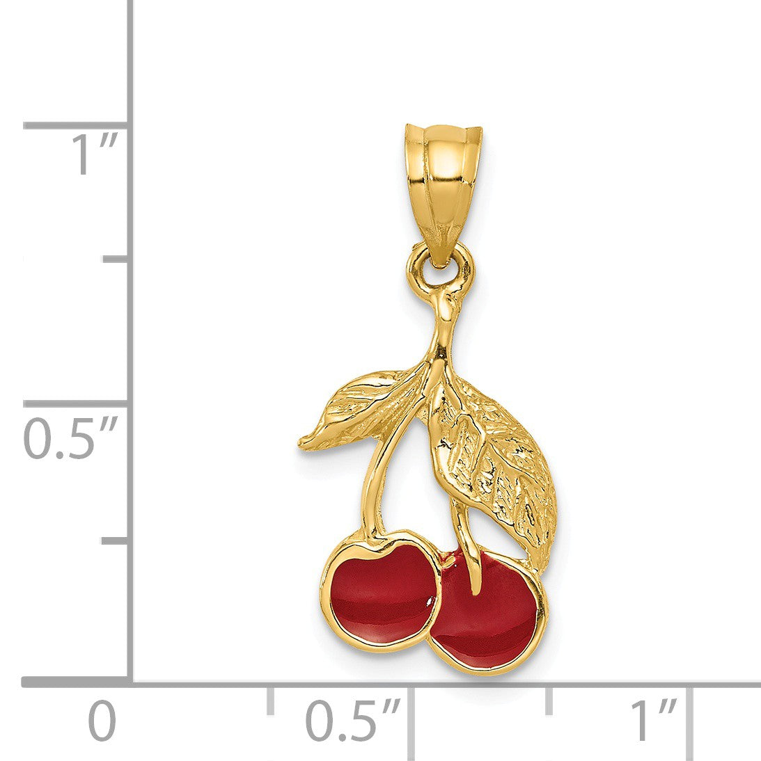 Alternate view of the 14k Yellow Gold Red Enameled Cherries Pendant by The Black Bow Jewelry Co.