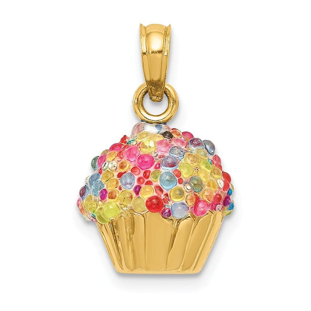 14k Yellow Gold 3D Bead Icing Cupcake Pendant, Item P11018 by The Black Bow Jewelry Co.