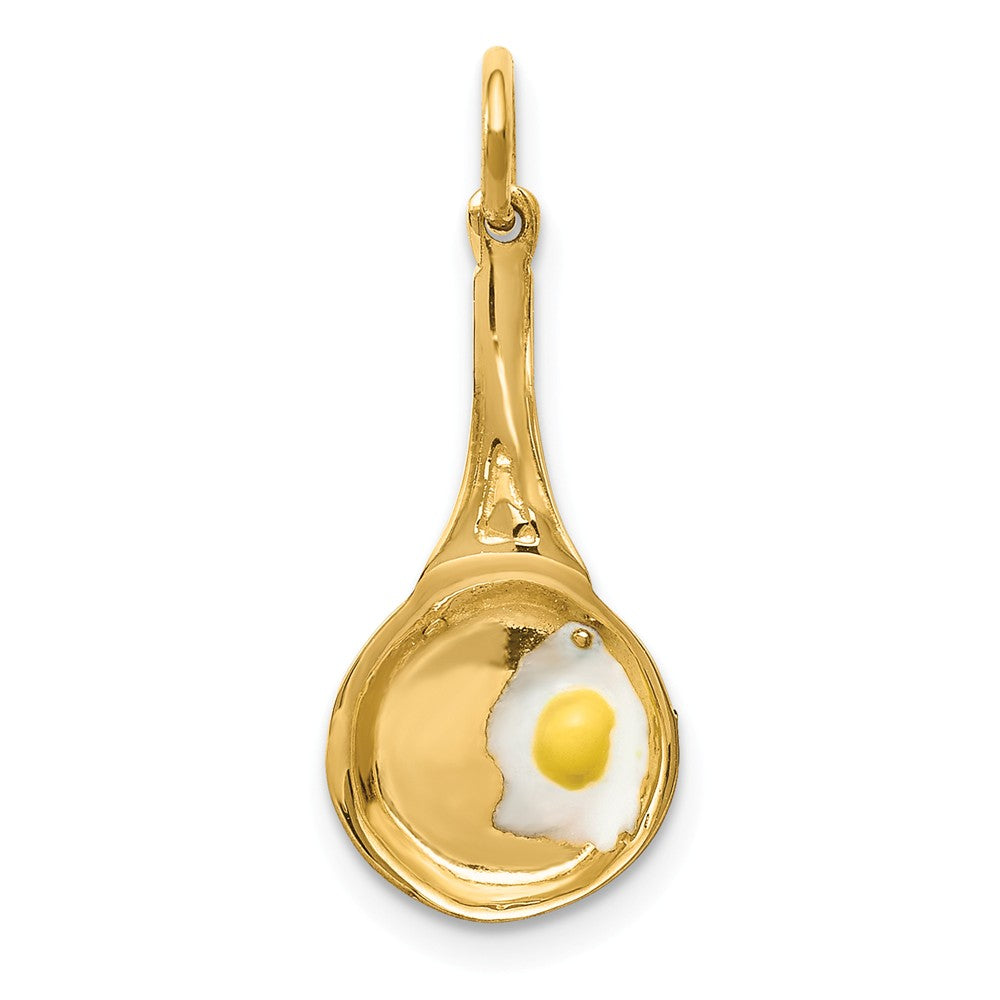 14k Yellow Gold 3D Frying Pan with Enameled Egg Charm, Item P11024 by The Black Bow Jewelry Co.