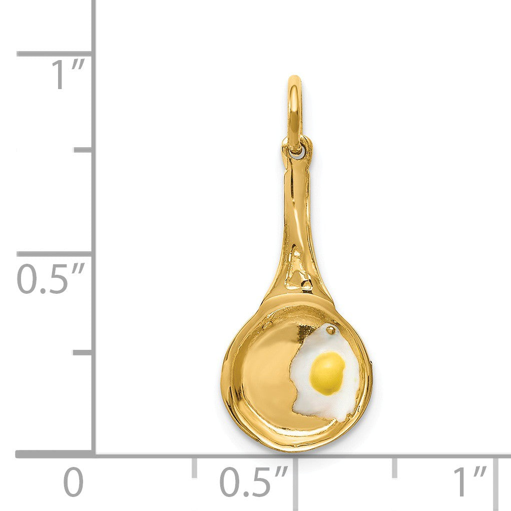 Alternate view of the 14k Yellow Gold 3D Frying Pan with Enameled Egg Charm by The Black Bow Jewelry Co.