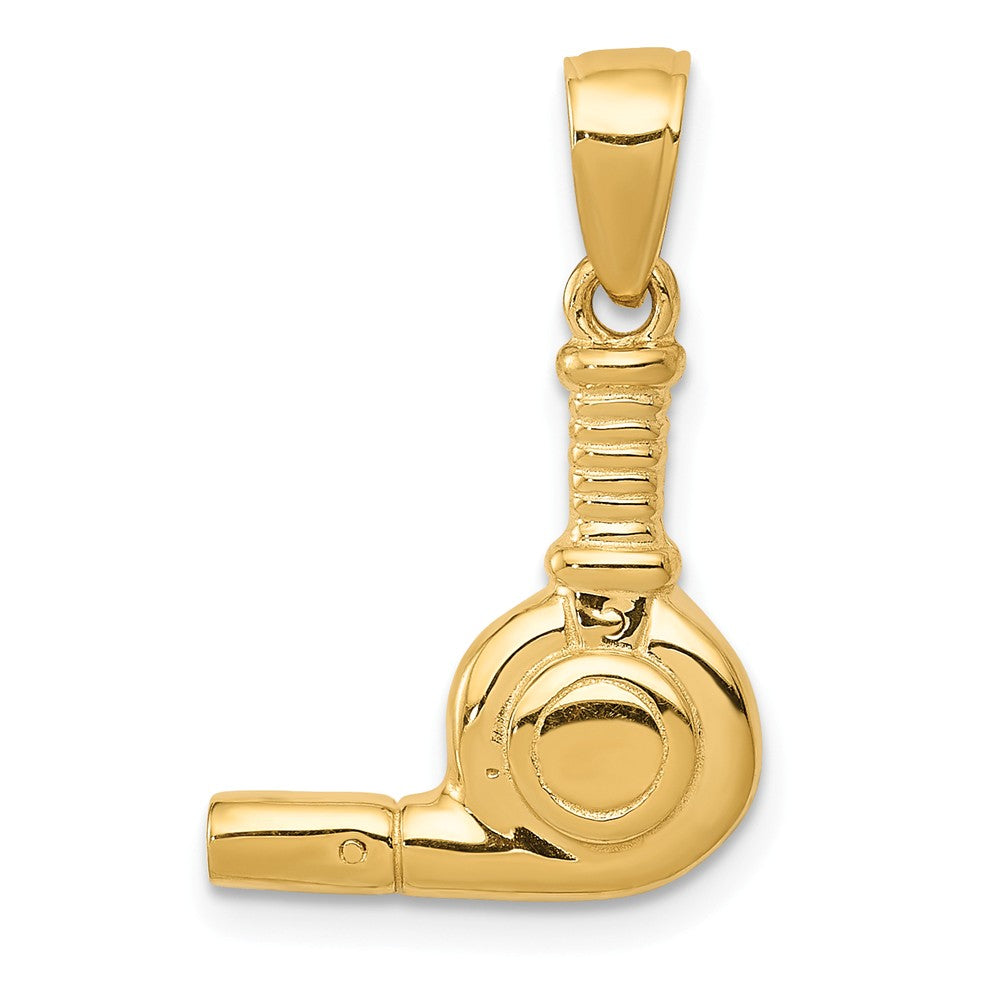 14k Yellow Gold 3D Polished Blow Dryer Pendant, Item P11032 by The Black Bow Jewelry Co.
