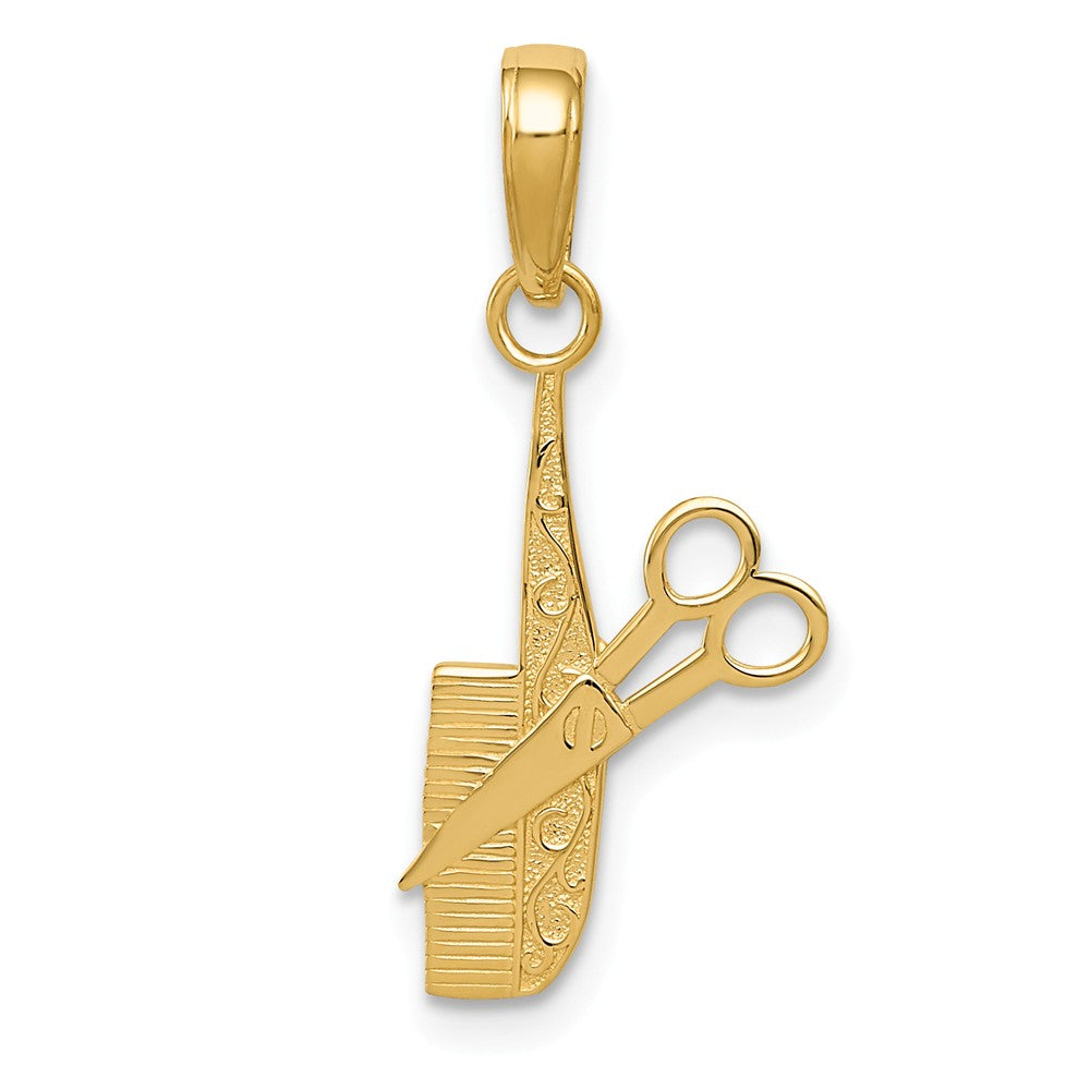 14k Yellow Gold Polished Comb and Scissors Pendant, Item P11035 by The Black Bow Jewelry Co.
