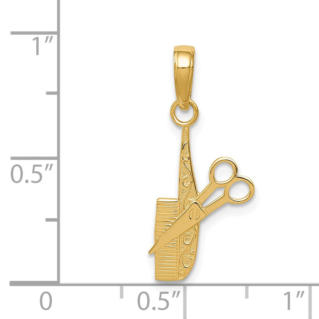 Alternate view of the 14k Yellow Gold Polished Comb and Scissors Pendant by The Black Bow Jewelry Co.
