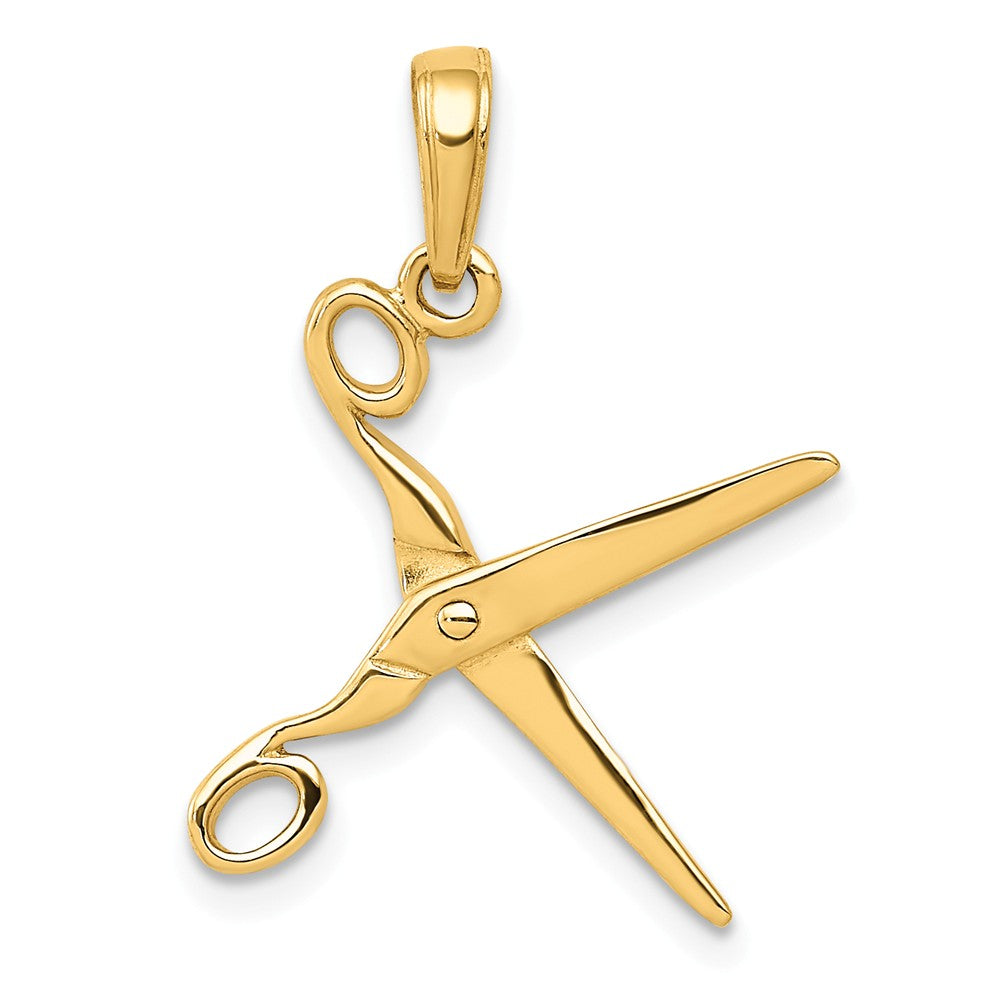 14k Yellow Gold 3D Moveable Scissors Pendant, Item P11040 by The Black Bow Jewelry Co.