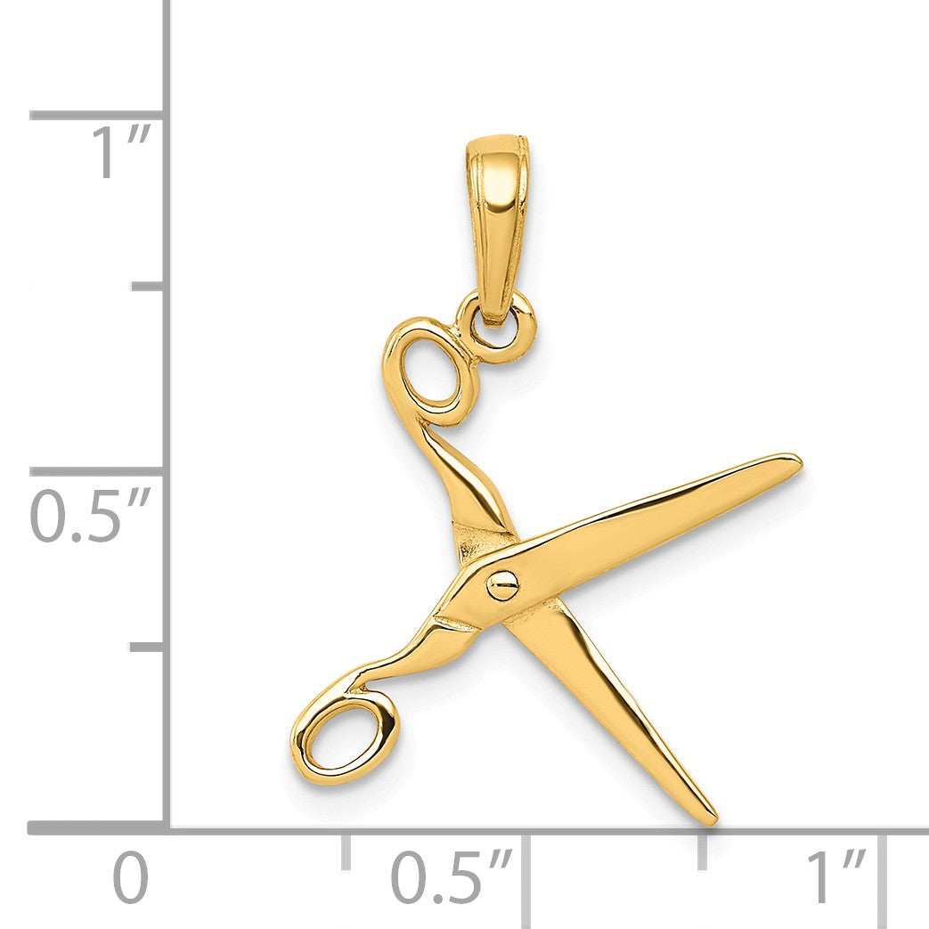 Alternate view of the 14k Yellow Gold 3D Moveable Scissors Pendant by The Black Bow Jewelry Co.