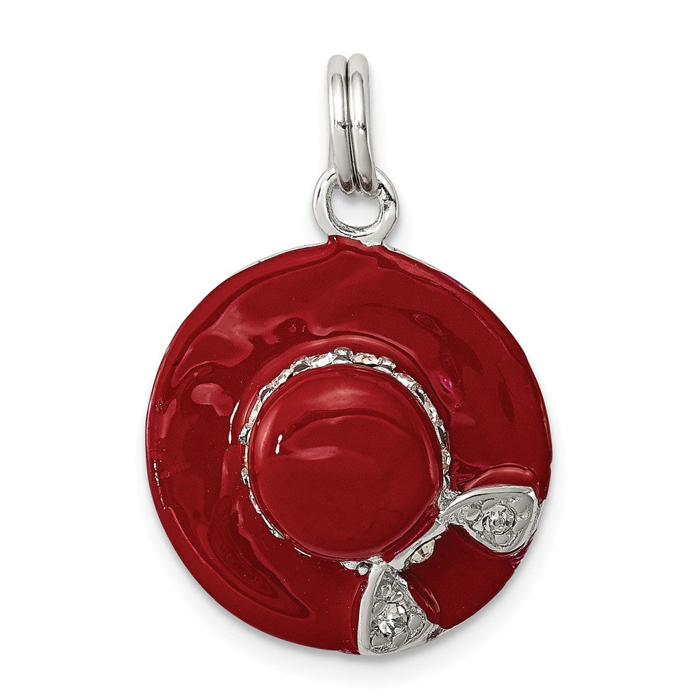 Sterling Silver Cubic Zirconia and Red Enamel Hat Charm, Item P11045 by The Black Bow Jewelry Co.