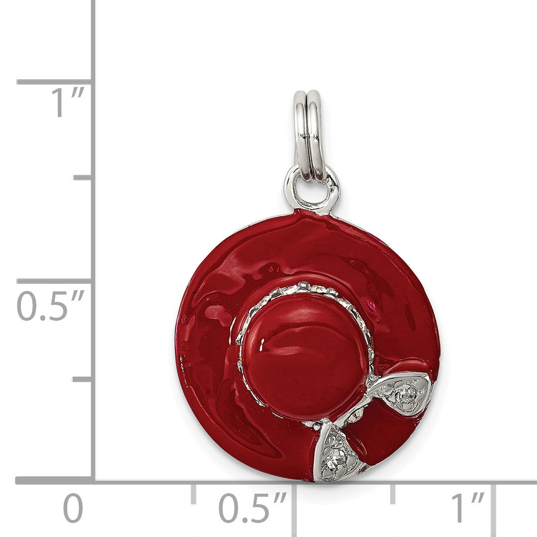 Alternate view of the Sterling Silver Cubic Zirconia and Red Enamel Hat Charm by The Black Bow Jewelry Co.