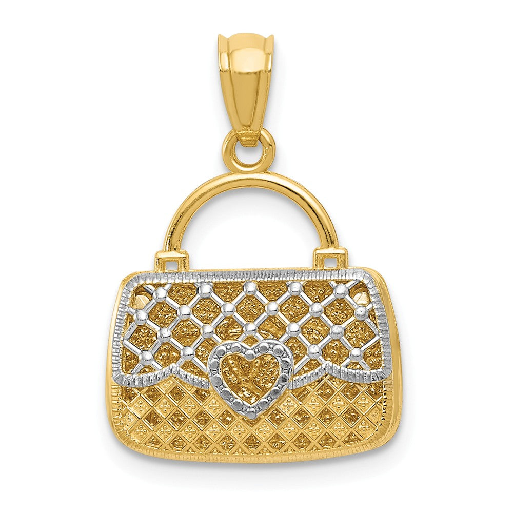 14k Yellow Gold &amp; White Rhodium Reversible Heart Handbag Pendant, Item P11050 by The Black Bow Jewelry Co.