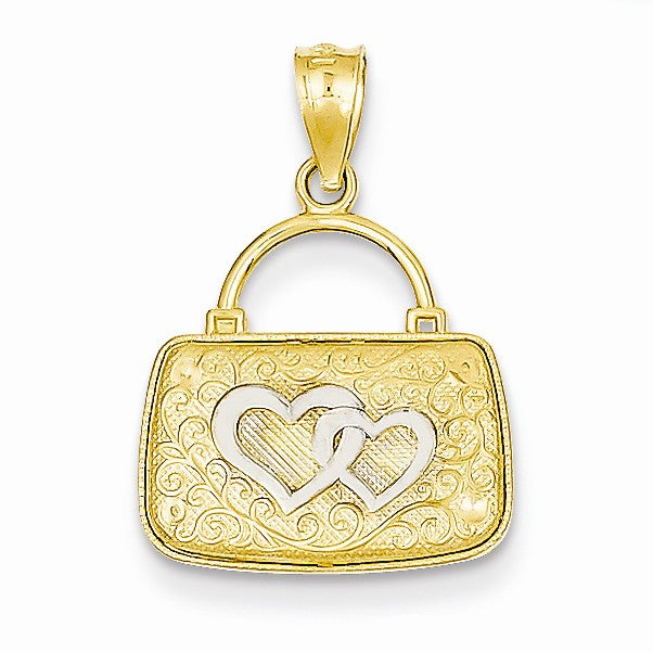 Alternate view of the 14k Yellow Gold &amp; White Rhodium Reversible Heart Handbag Pendant by The Black Bow Jewelry Co.