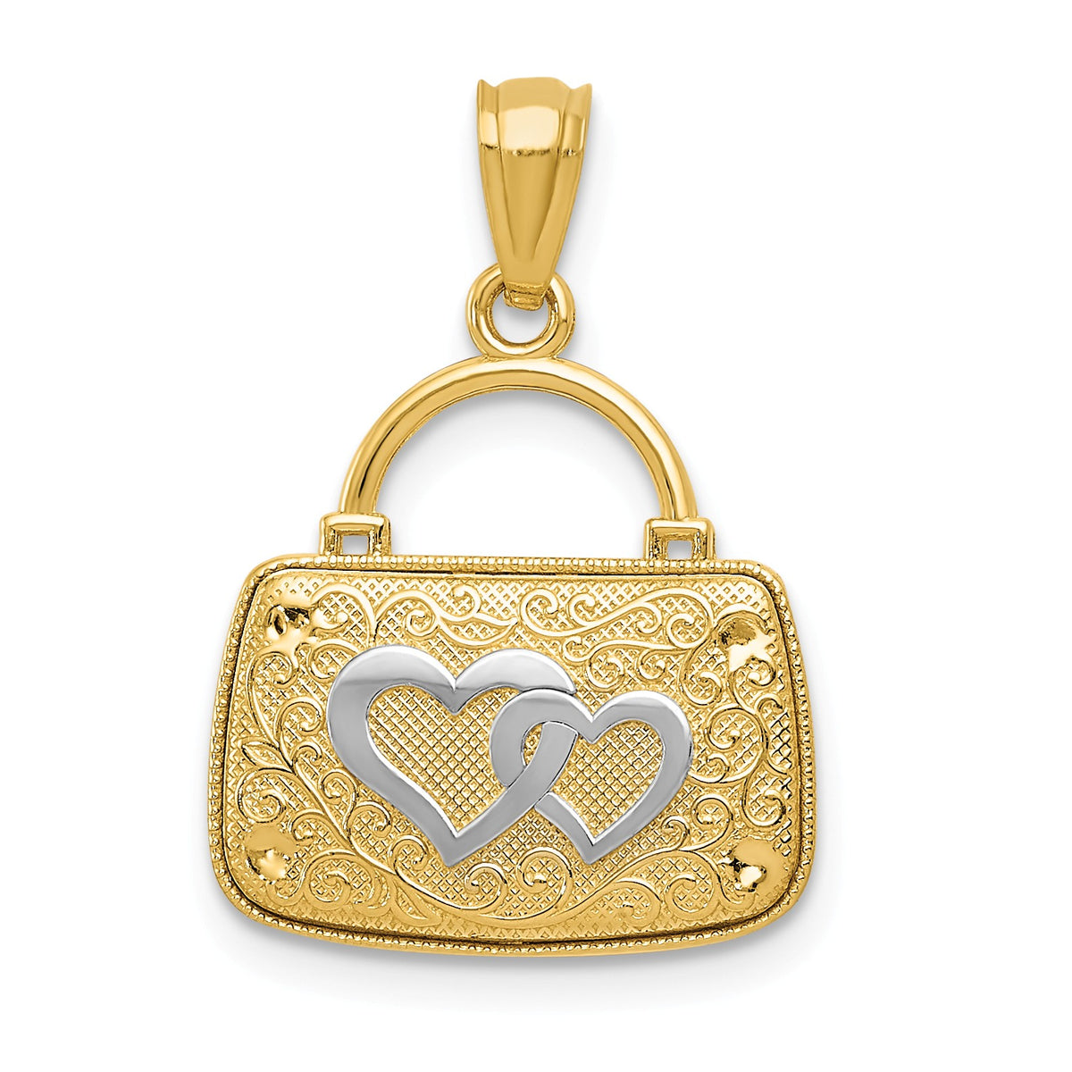 Alternate view of the 14k Yellow Gold &amp; White Rhodium Reversible Heart Handbag Pendant by The Black Bow Jewelry Co.