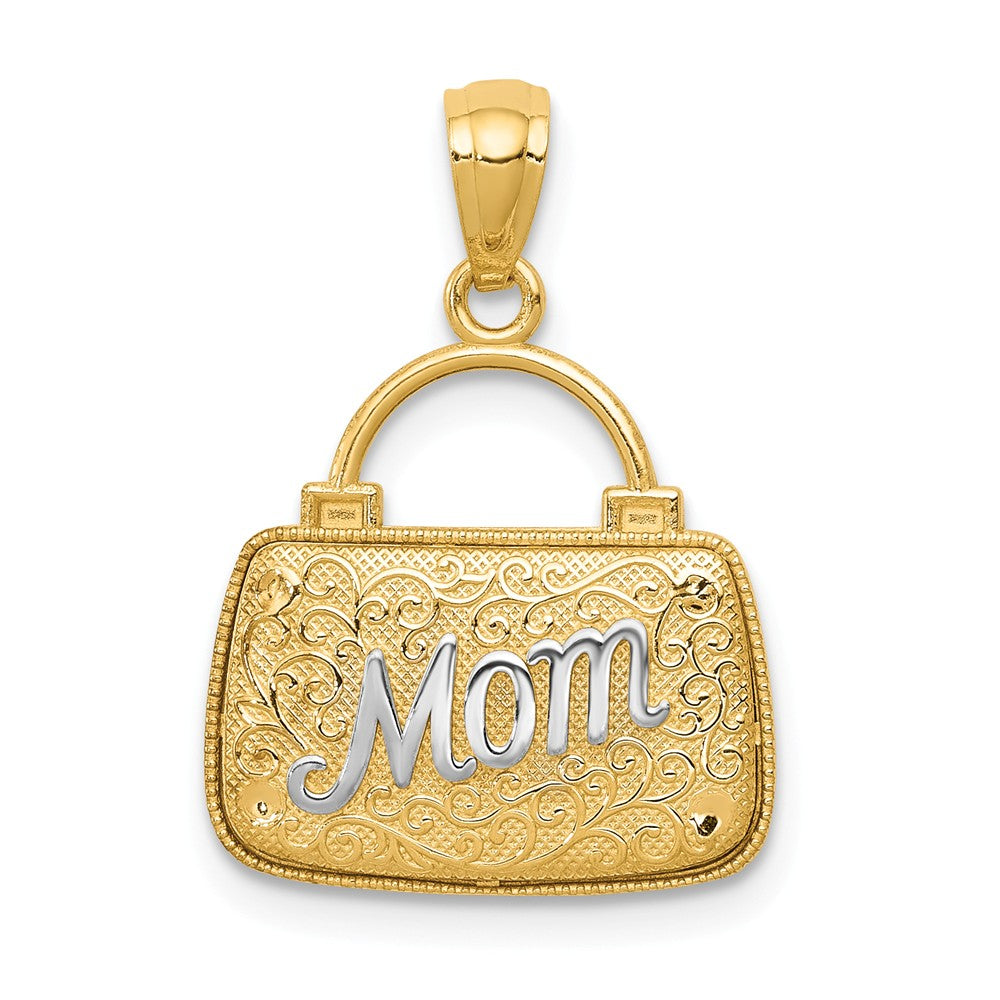 14k Yellow Gold &amp; White Rhodium Reversible Mom Purse Pendant, Item P11051 by The Black Bow Jewelry Co.
