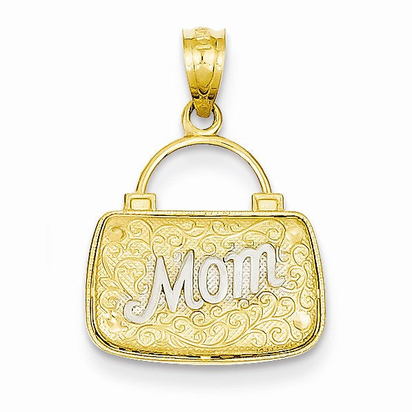 Alternate view of the 14k Yellow Gold &amp; White Rhodium Reversible Mom Purse Pendant by The Black Bow Jewelry Co.