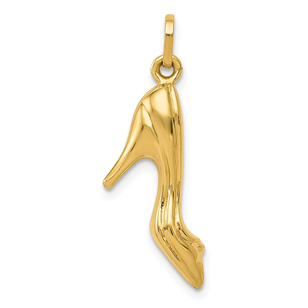 14k Yellow Gold 3D Polished High Heel Shoe Pendant, Item P11058 by The Black Bow Jewelry Co.