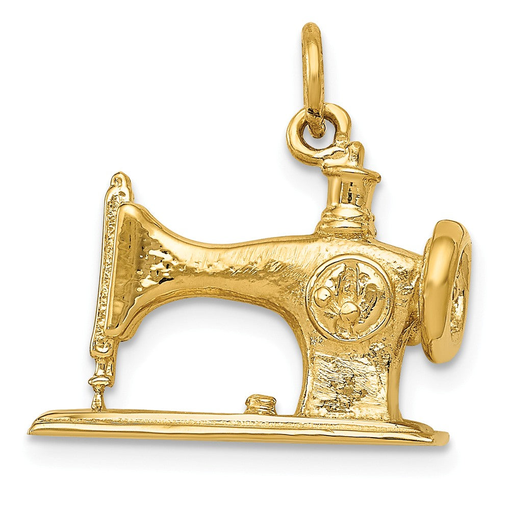 14k Yellow Gold 3D Antique Sewing Machine Charm, Item P11061 by The Black Bow Jewelry Co.