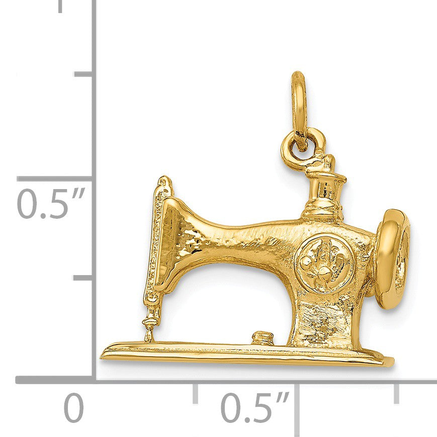 Alternate view of the 14k Yellow Gold 3D Antique Sewing Machine Charm by The Black Bow Jewelry Co.