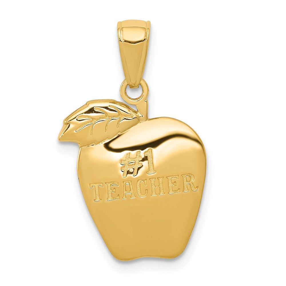 14k Yellow Gold Polished #1 Teacher Apple Pendant, Item P11065 by The Black Bow Jewelry Co.