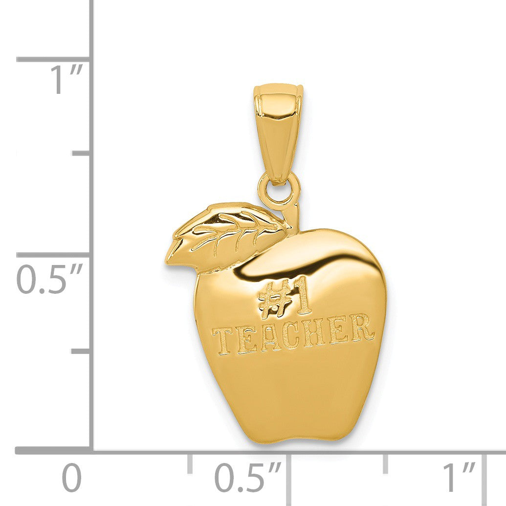 Alternate view of the 14k Yellow Gold Polished #1 Teacher Apple Pendant by The Black Bow Jewelry Co.