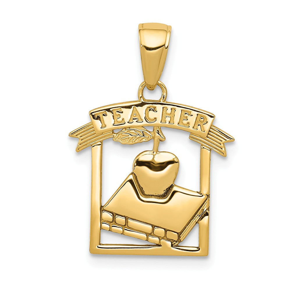 14k Yellow Gold Polished Framed Teacher Pendant, Item P11066 by The Black Bow Jewelry Co.