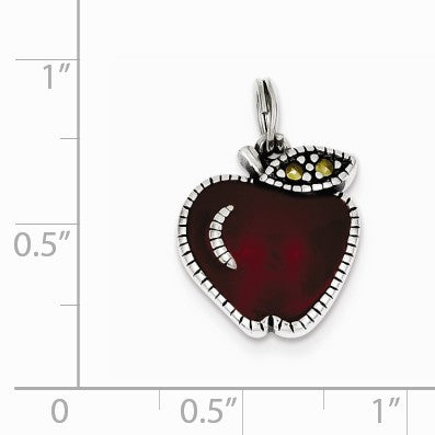 Alternate view of the Sterling Silver, Marcasite and Red Enamel Antiqued Apple Charm by The Black Bow Jewelry Co.