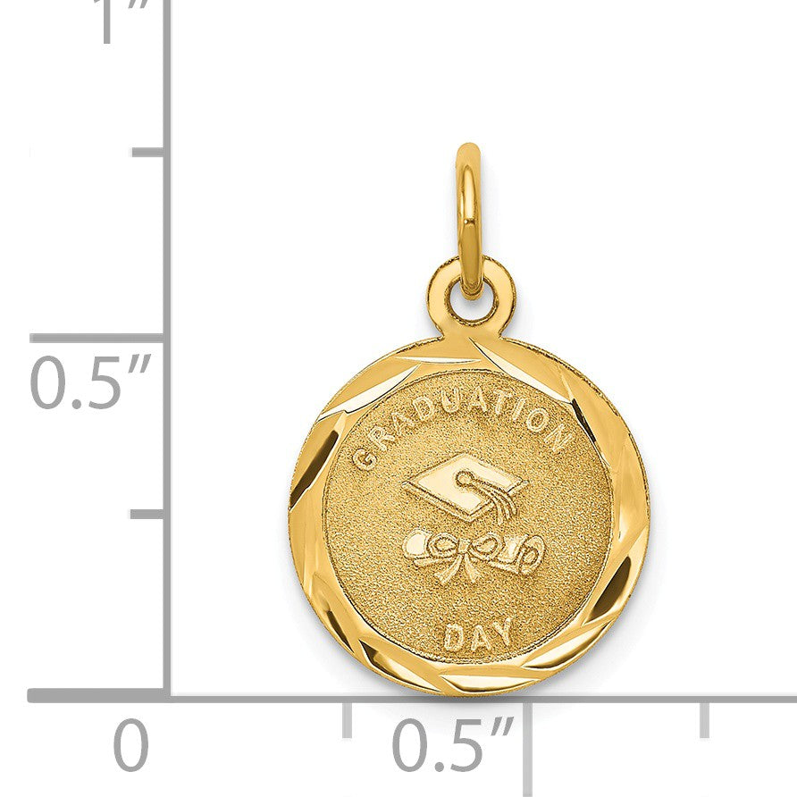 Alternate view of the 14k Yellow Gold Graduation Day Brocaded Disc Charm, 13mm by The Black Bow Jewelry Co.