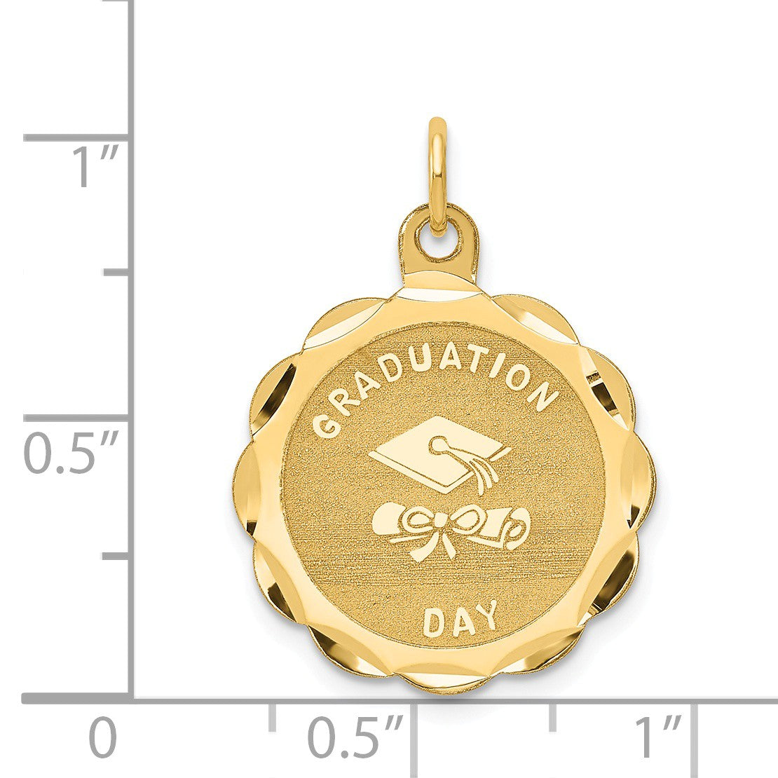 Alternate view of the 14k Yellow Gold Graduation Day Brocaded Disc Charm, 20mm by The Black Bow Jewelry Co.