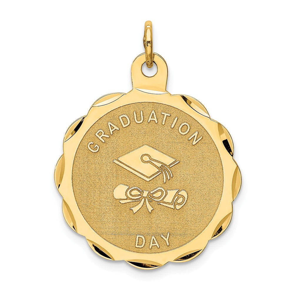 14k Yellow Gold Graduation Day Brocaded Disc Charm, 22mm, Item P11084 by The Black Bow Jewelry Co.