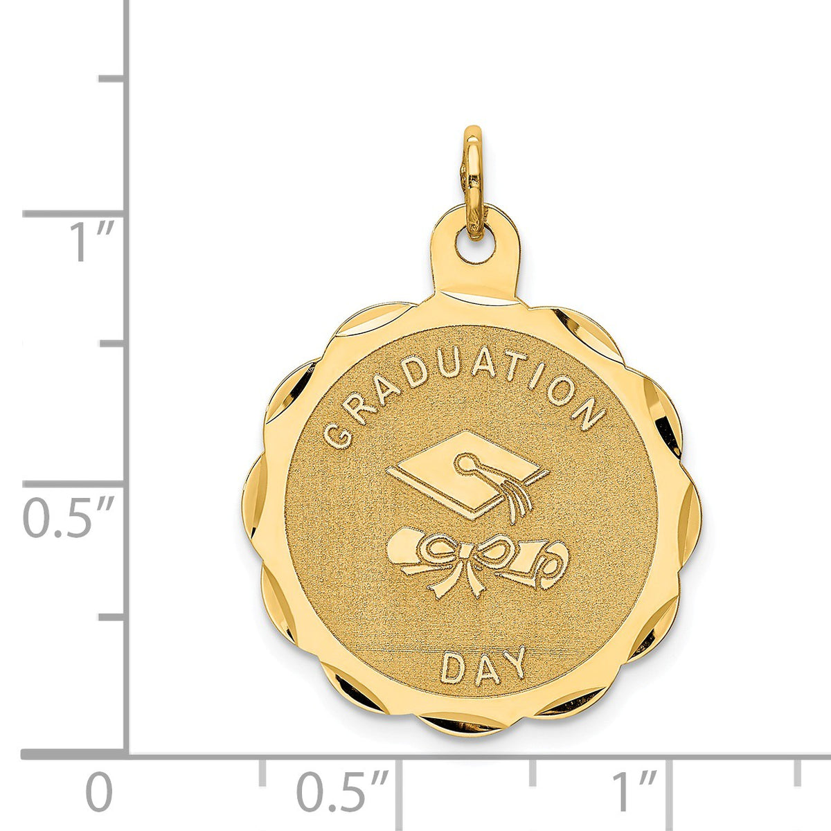 Alternate view of the 14k Yellow Gold Graduation Day Brocaded Disc Charm, 22mm by The Black Bow Jewelry Co.