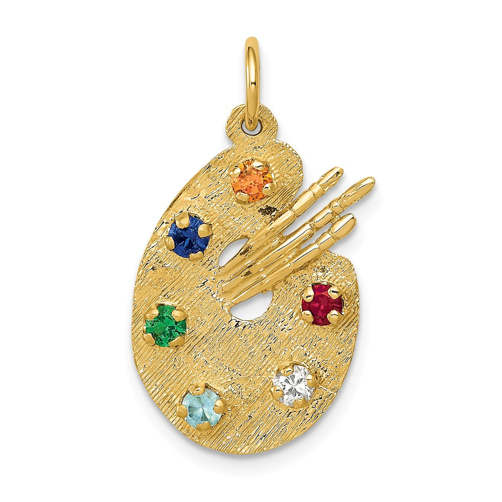 14k Yellow Gold and CZ Multicolor Artists Palette Pendant, Item P11100 by The Black Bow Jewelry Co.