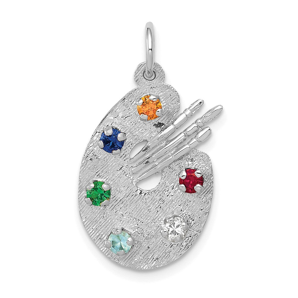 14k White Gold and CZ Multicolor Artists Palette Pendant, Item P11101 by The Black Bow Jewelry Co.